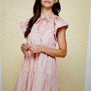 Pinch Ruffle Mini Dress Tiered Pullover Construction Elasticized Neckline Size S